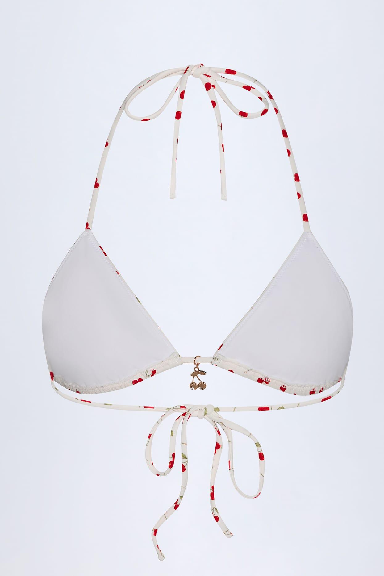 Charm-Detail Triangle Bikini Top in Cherry Print Product Image