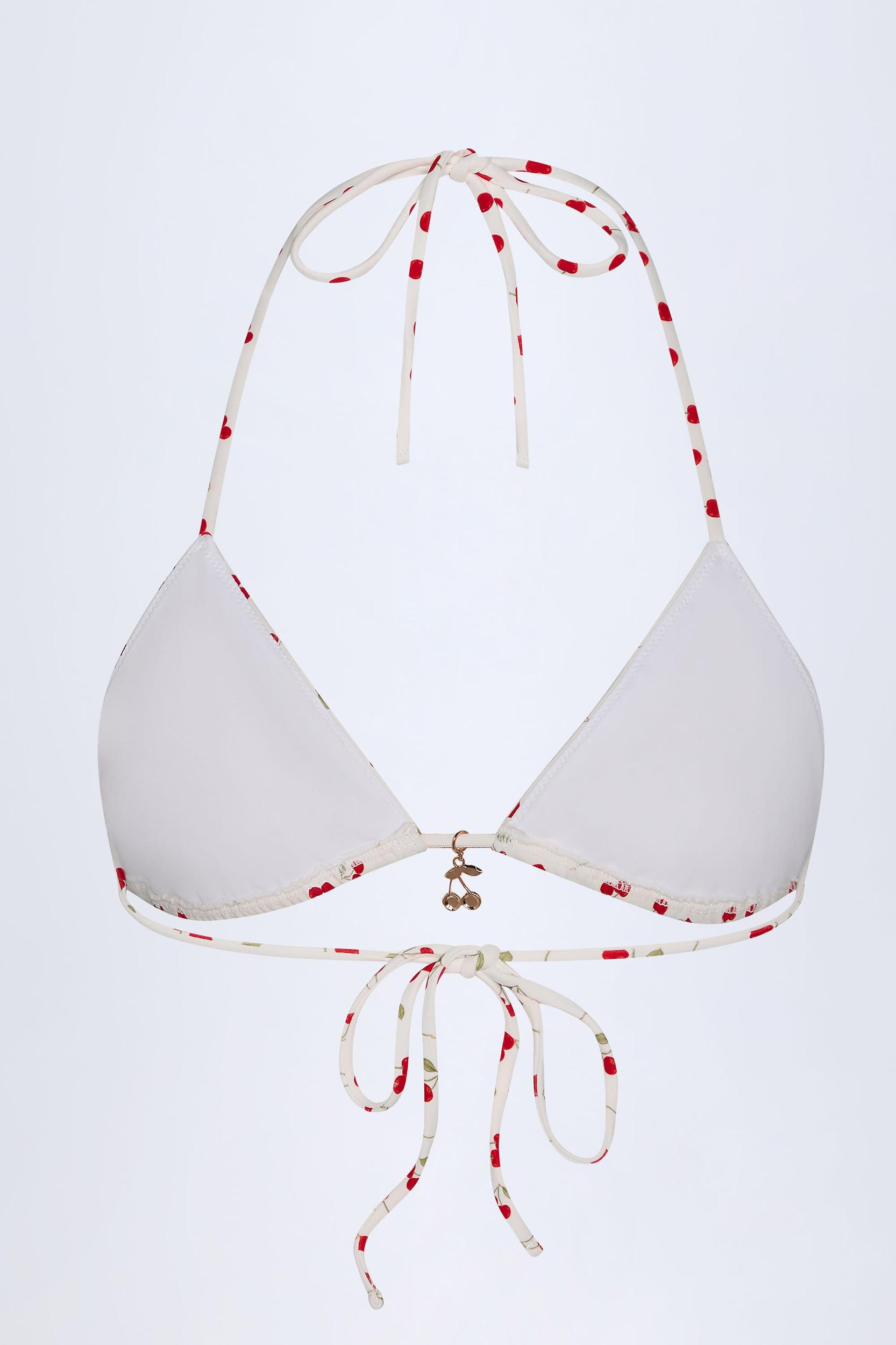 Charm-Detail Triangle Bikini Top in Cherry Print Product Image