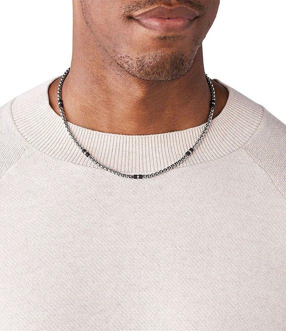 Fossil Men's Black Marble and Silver-Tone Steel Beaded Necklace Product Image