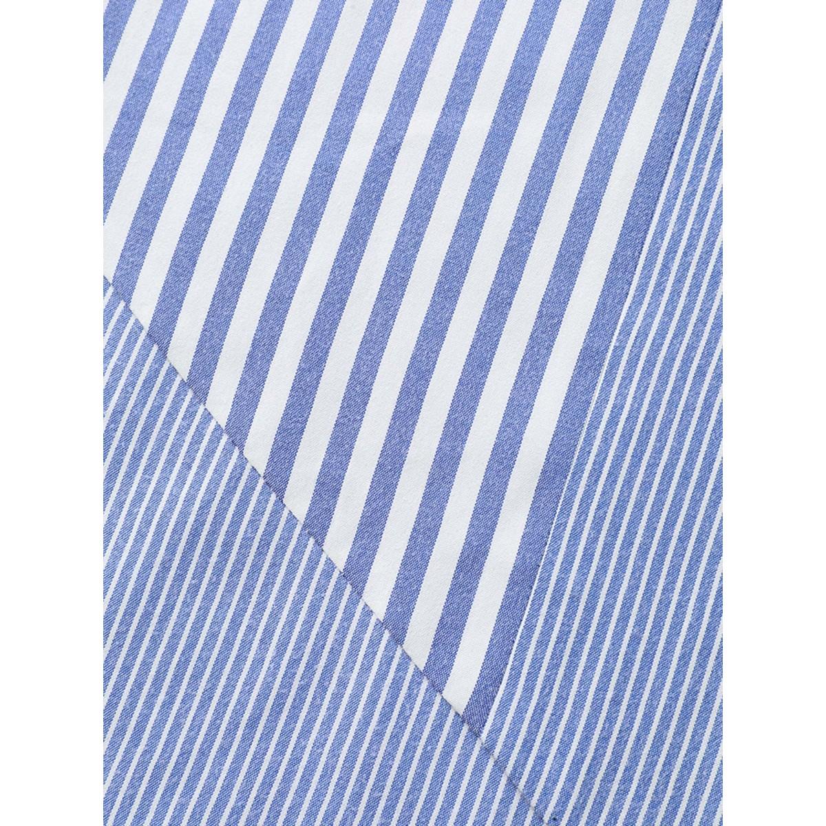 Plus Size DarkBlue Modern Stripes Notched Collar Blouse Women Elbow-length sleeve Flat collar with V-notch Work Blouses BloomChic 14-16/1X Product Image