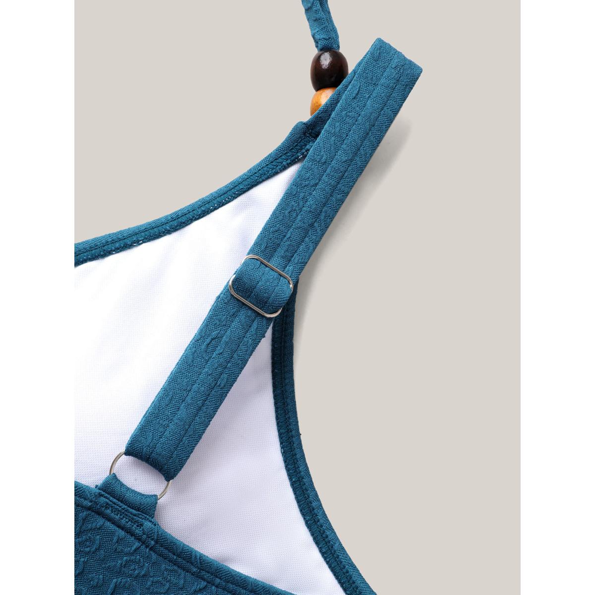 Plus Size Surplice Neck Textured Lace Swim Top Women's Swimwear Aegean Beach Tie knot High stretch Skinny Overlap Collar Curve Swim Tops BloomChic 26/4X Product Image