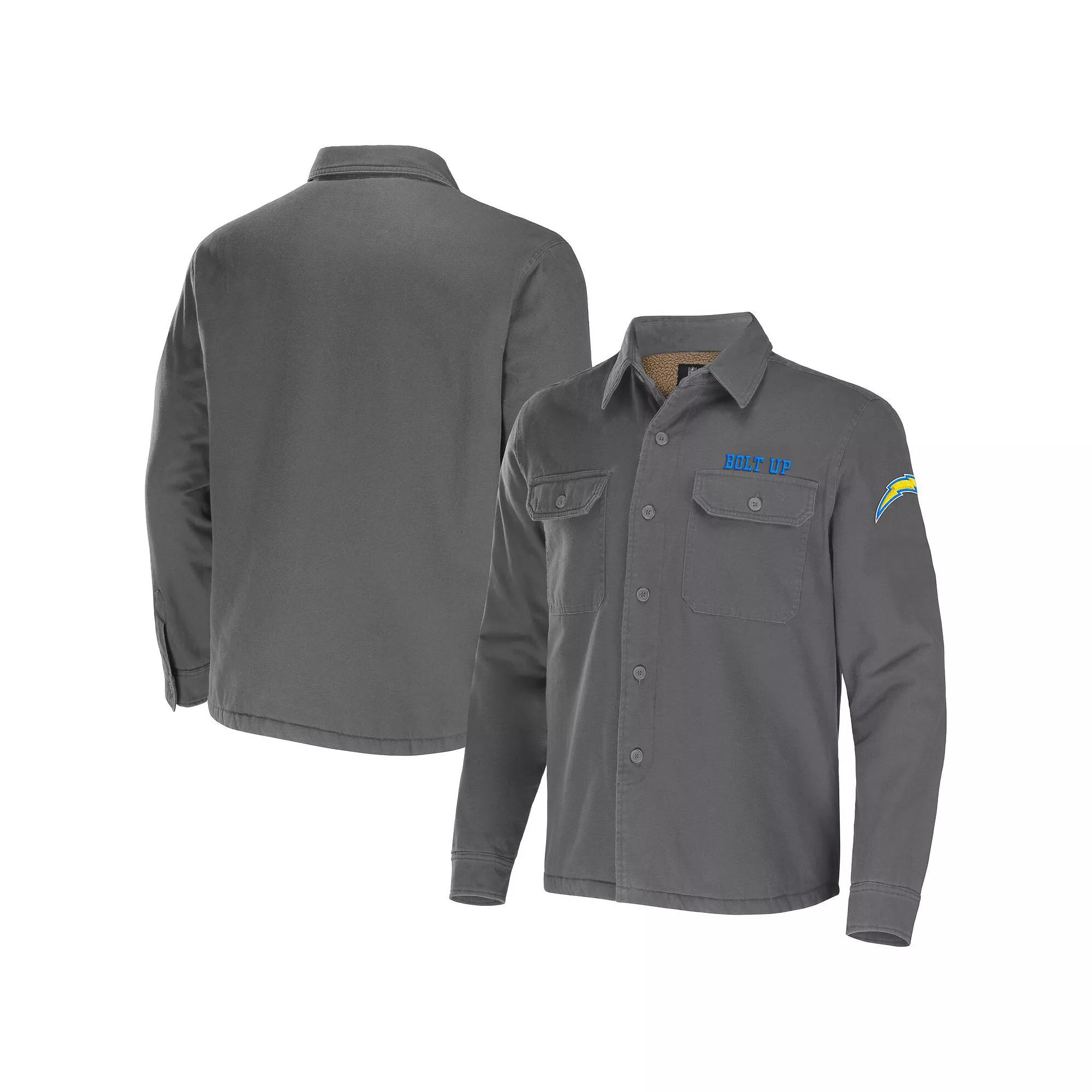 Men's NFL x Darius Rucker Collection by Fanatics Gray Los Angeles Chargers Canvas Button-Up Shirt Jacket,  Product Image