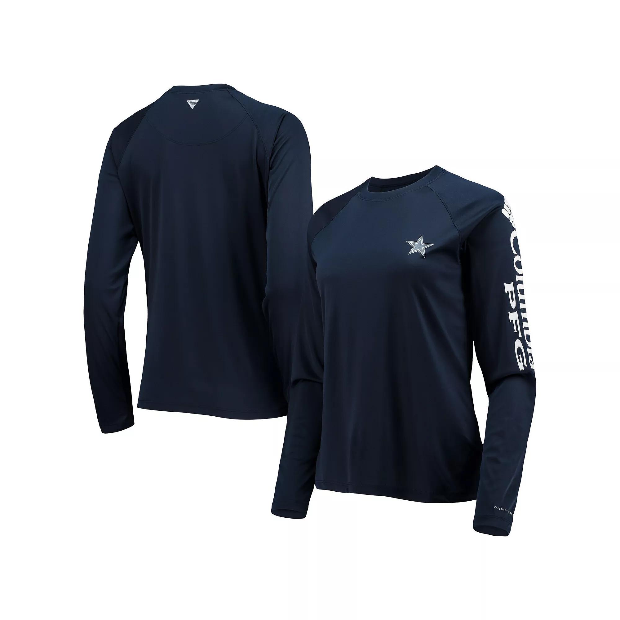Women's Columbia Navy/White Dallas Cowboys Tidal Omni-Shade Raglan Long Sleeve T-Shirt,  Product Image