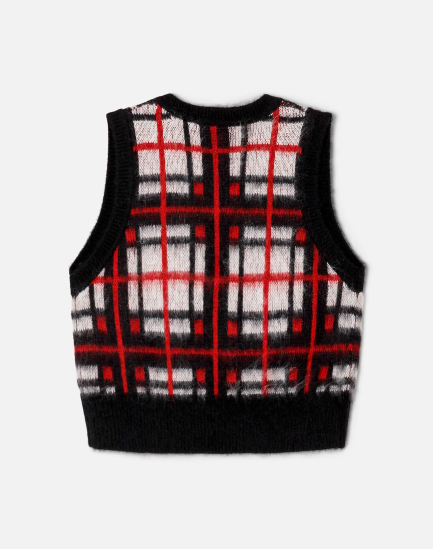 Tartan V Neck Vest - Black/Red/White Product Image