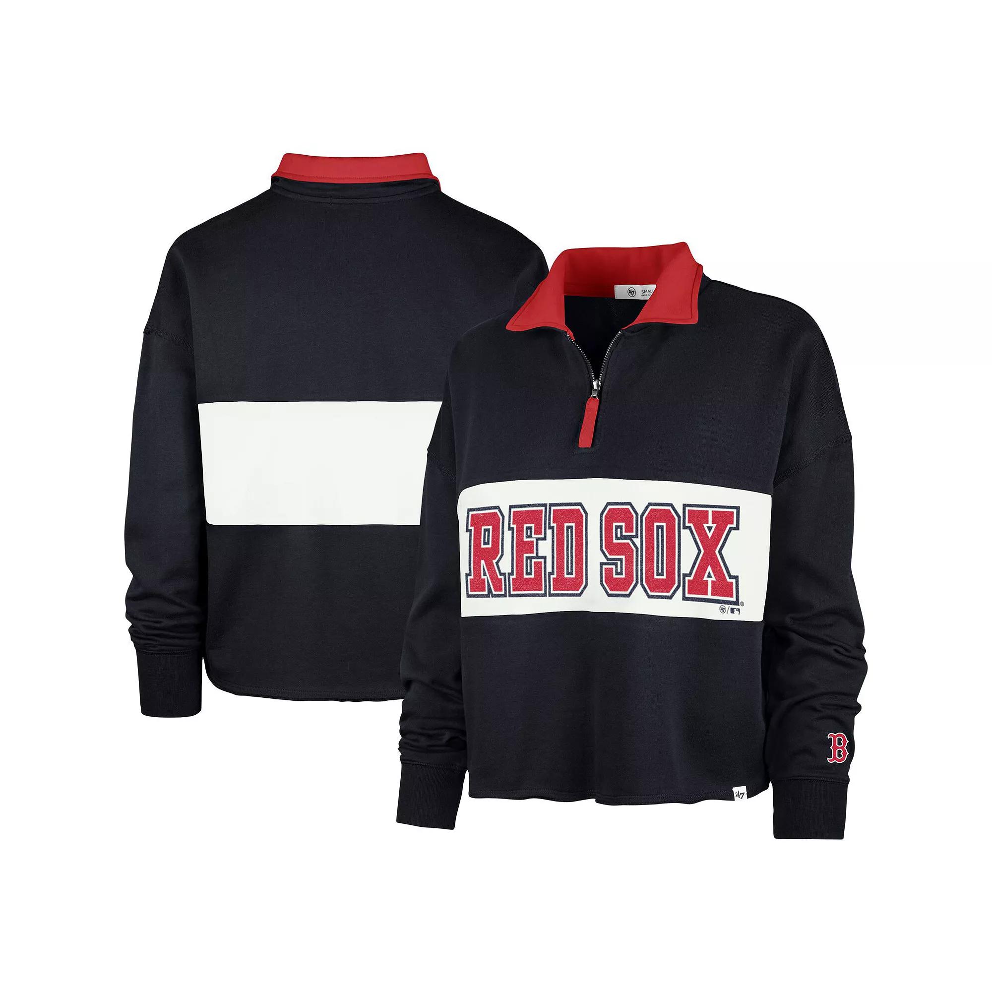 Women's '47 Navy Boston Red Sox Remi Quarter-Zip Cropped Top, Size: Medium, Blue Product Image