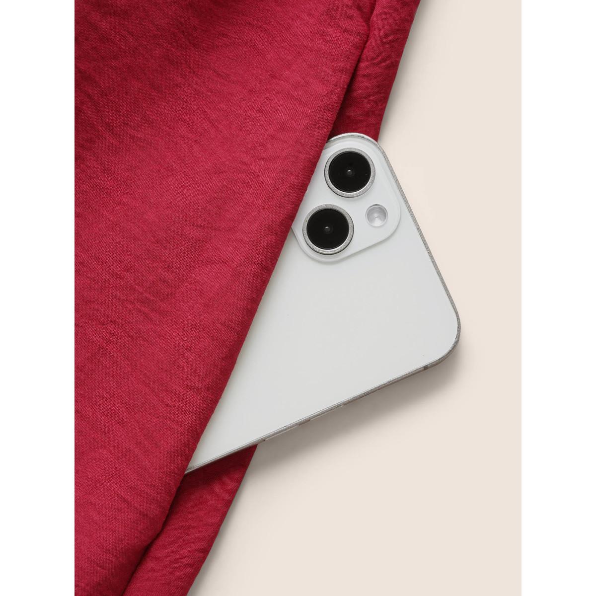 Plus Size Solid Square Neck Button Detail Midi Dress Scarlet Women Elegant Gathered Square Neck Short sleeve Curvy BloomChic 18-20/2X Product Image