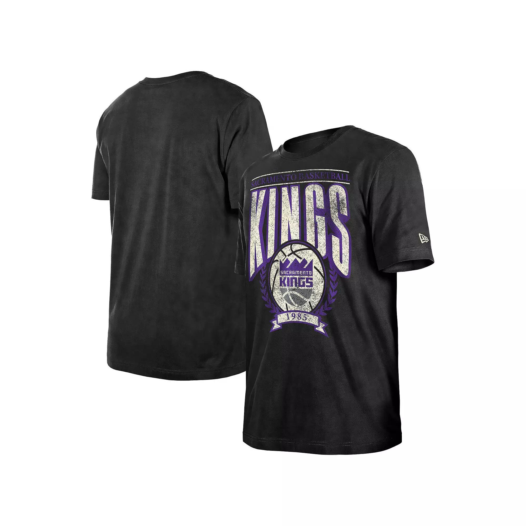 Men's New Era Black Sacramento Kings Throwback Vintage Boxy Mineral Wash T-Shirt,  Product Image