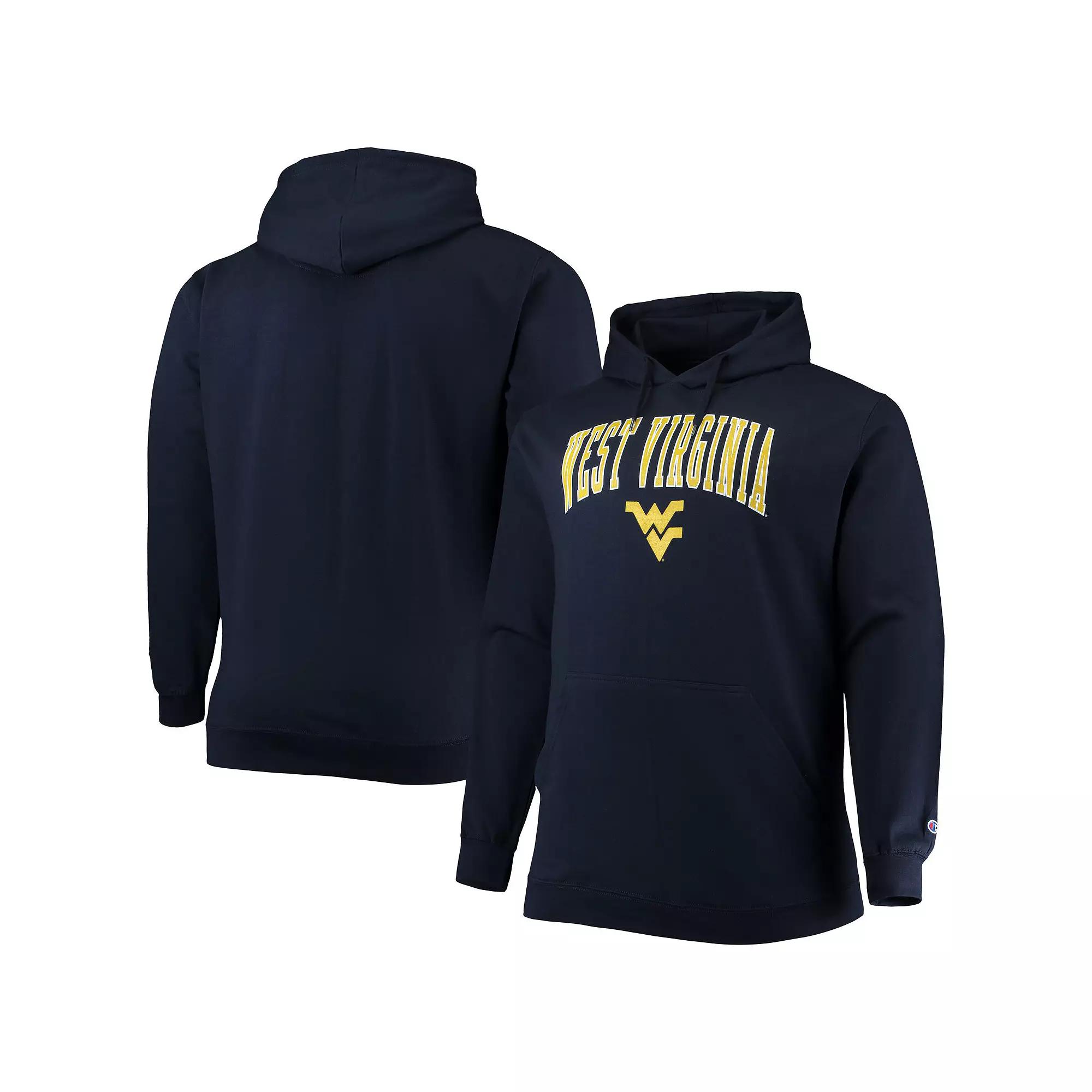 Men's Champion Navy West Virginia Mountaineers Big & Tall Arch Over Logo Powerblend Pullover Hoodie,  Product Image