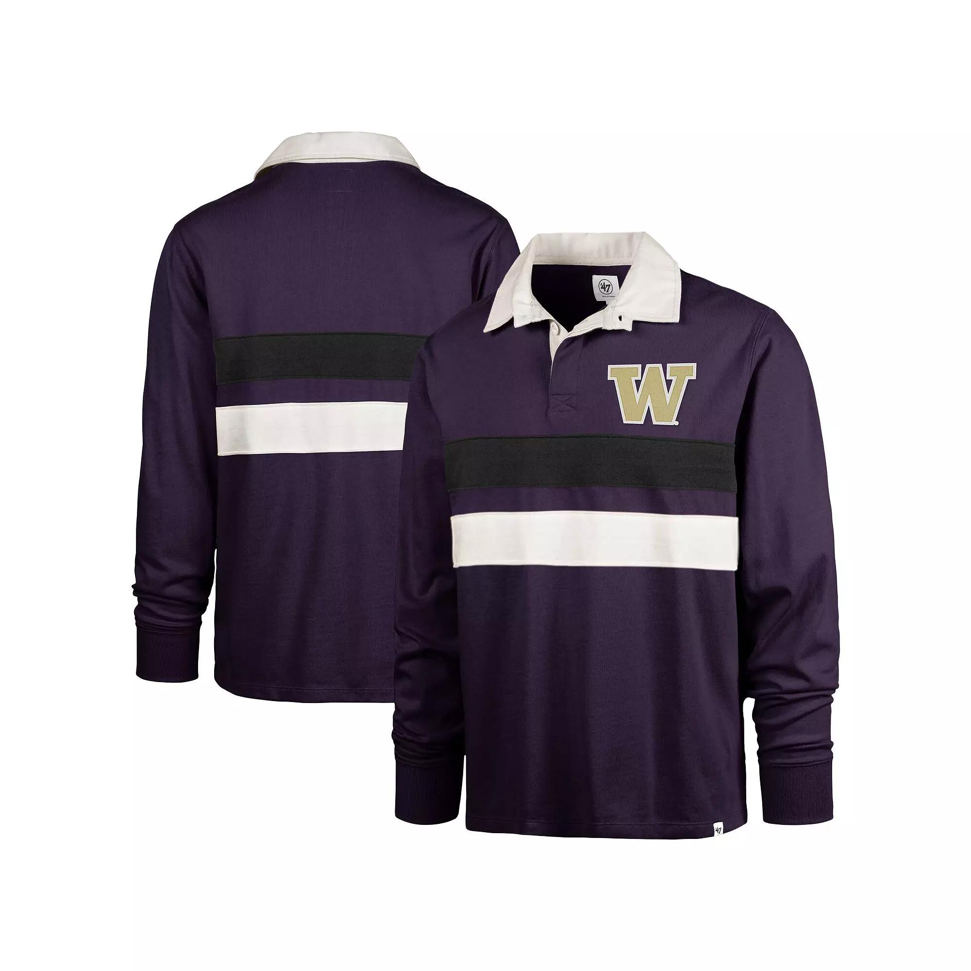 Men's '47 Purple Washington Huskies Clubhouse Knox Thames Long Sleeve Rugby Polo,  Product Image