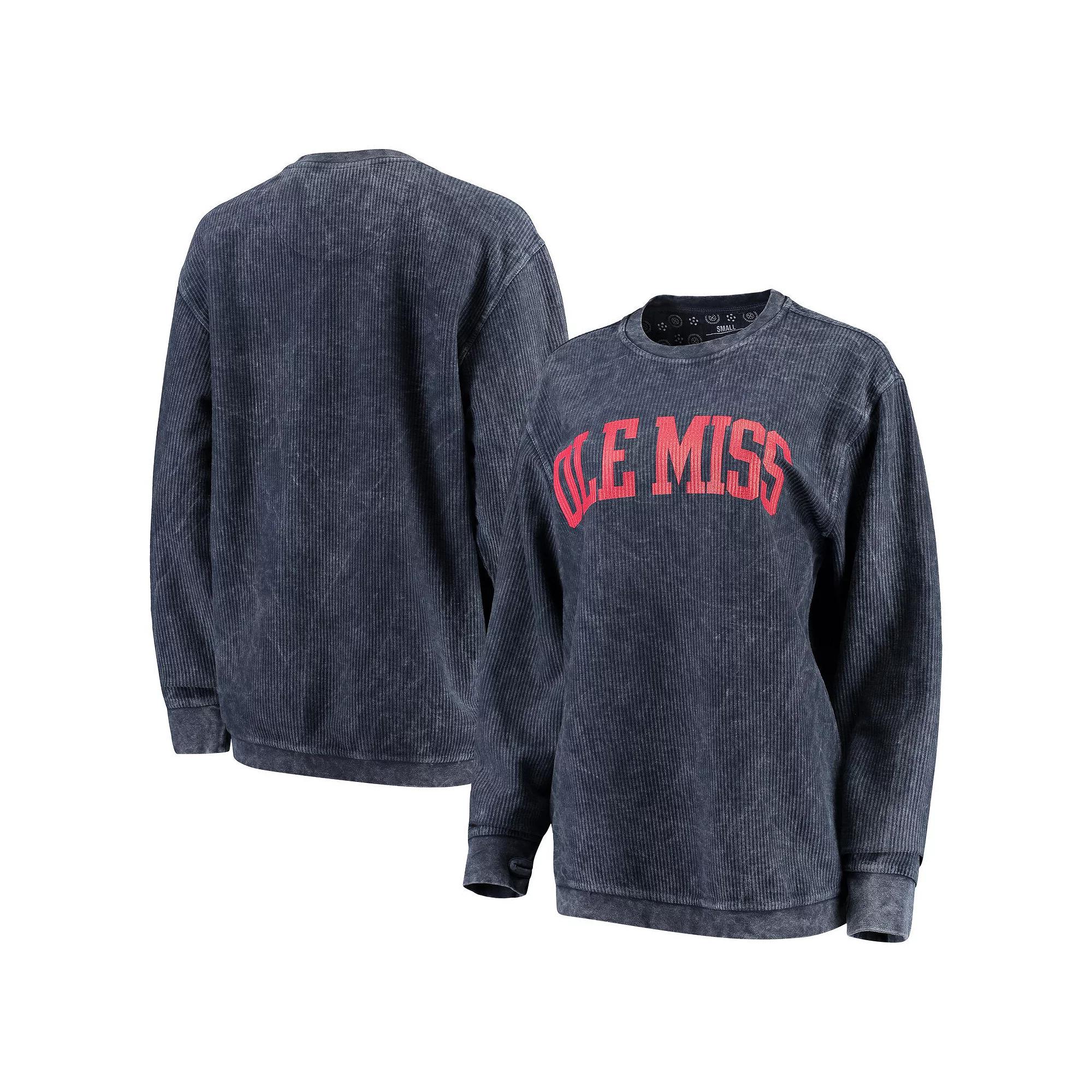 Womens Pressbox Ole Miss Rebels Comfy Cord Vintage Wash Basic Arch Pullover Sweatshirt Blue Product Image