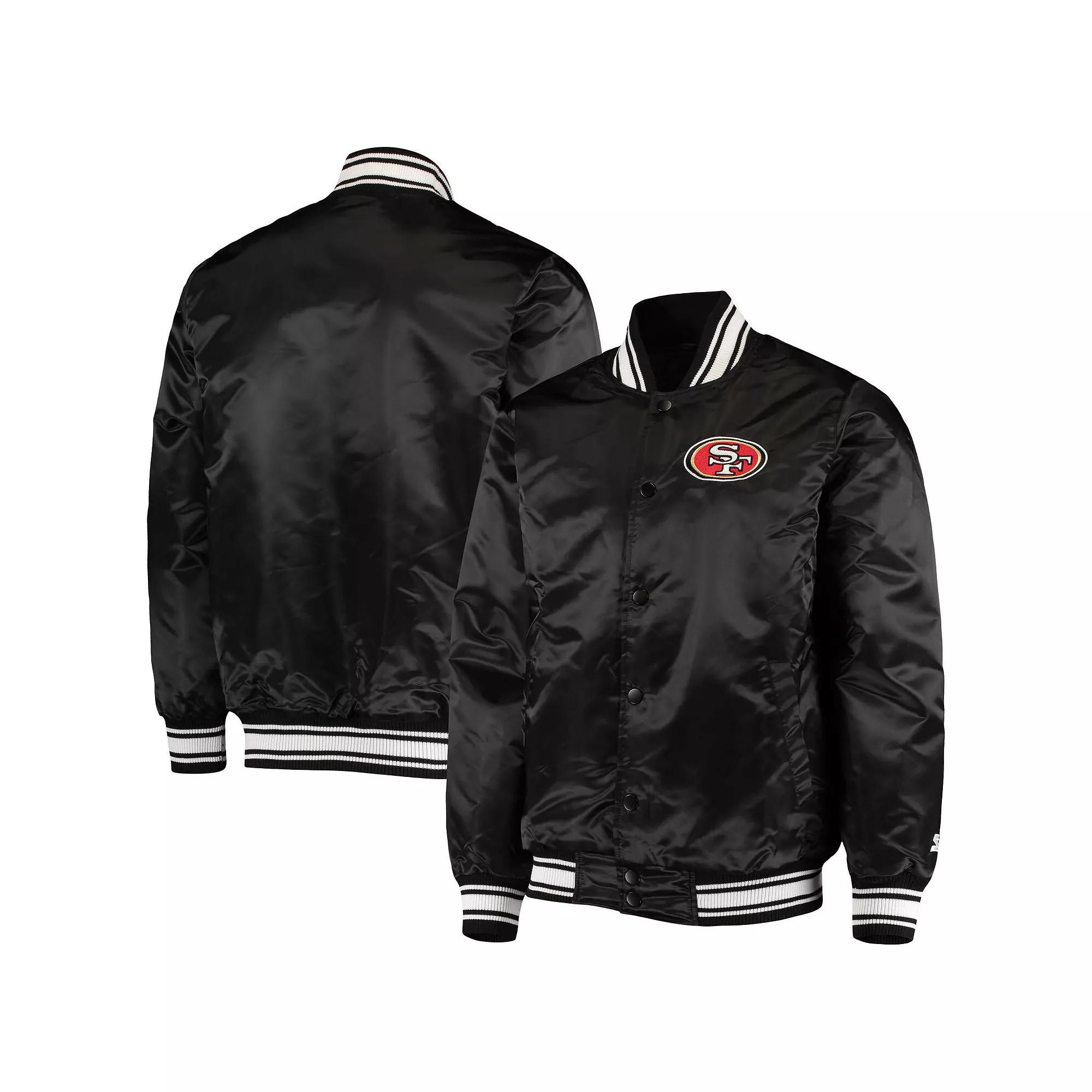 Men's Starter Black San Francisco 49ers Locker Room Satin Varsity Full-Snap Jacket, Size: Large Product Image