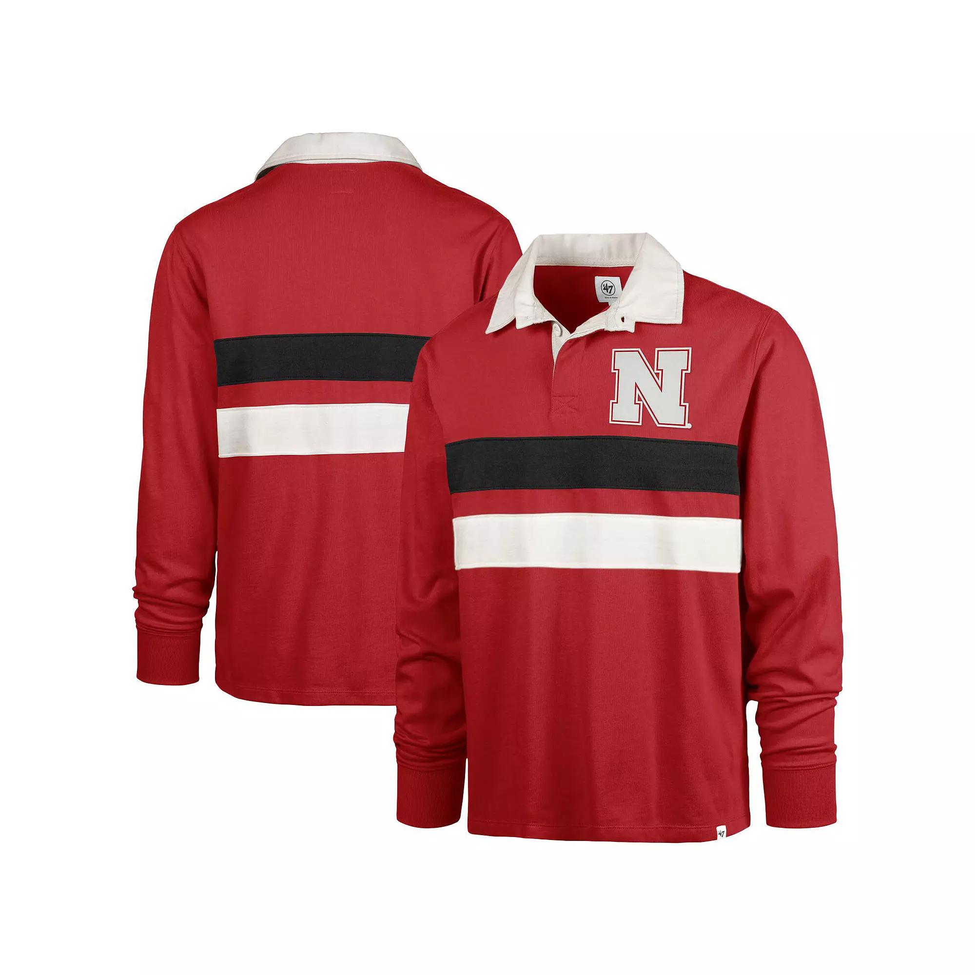Men's '47 Scarlet Nebraska Huskers Clubhouse Knox Thames Long Sleeve Rugby Polo,  Product Image
