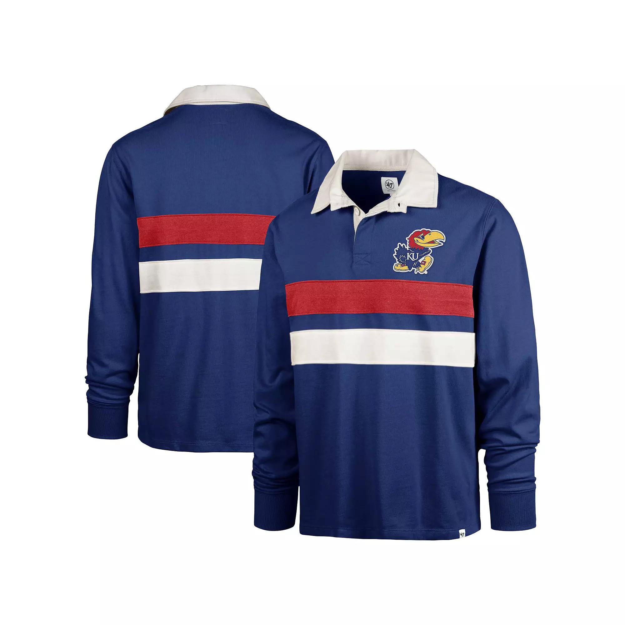 Men's '47 Royal Kansas Jayhawks Clubhouse Knox Thames Long Sleeve Rugby Polo, Size: XXL, Blue Product Image