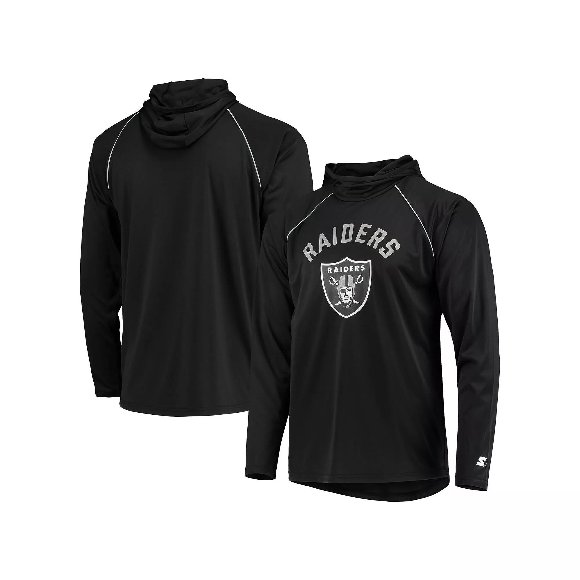 Men's Starter Black Las Vegas Raiders Raglan Long Sleeve Hoodie T-Shirt,  Product Image