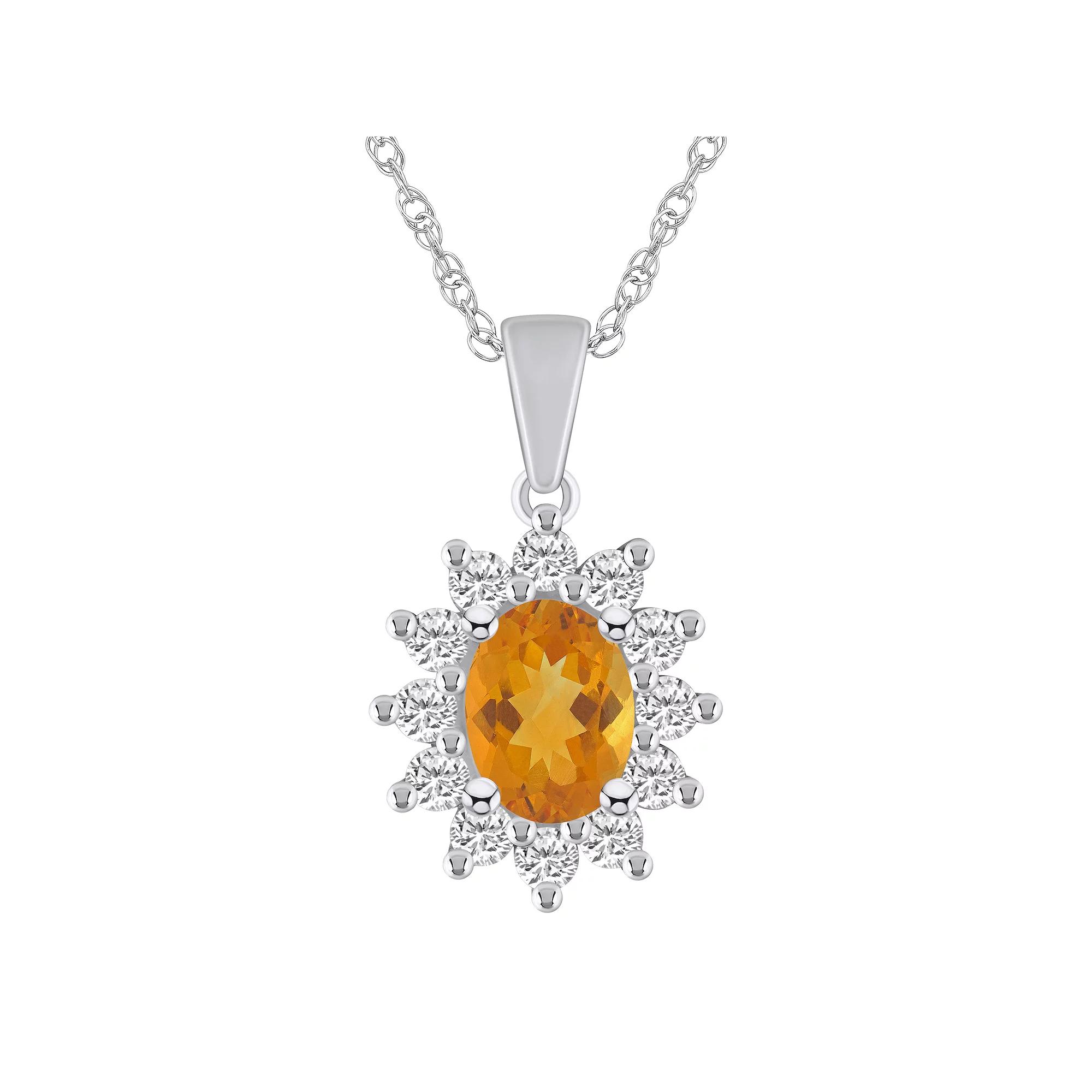 Alyson Layne 14k White Gold Oval Citrine & 5/8 Carat T.W. Diamond Pendant Necklace, Women's, Size: 18" Product Image