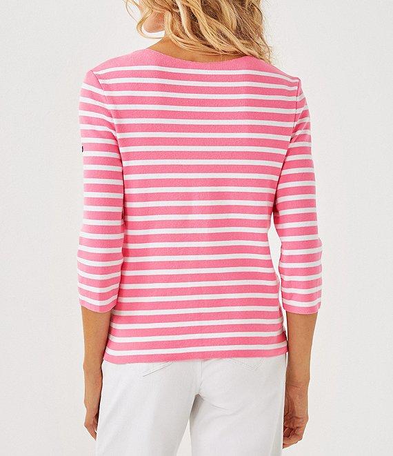 Lilly Pulitzer x Saint James Voissey Contrast Stripe Round Neck 3/4 Sleeve Fine Gauge Knit Sweater Product Image
