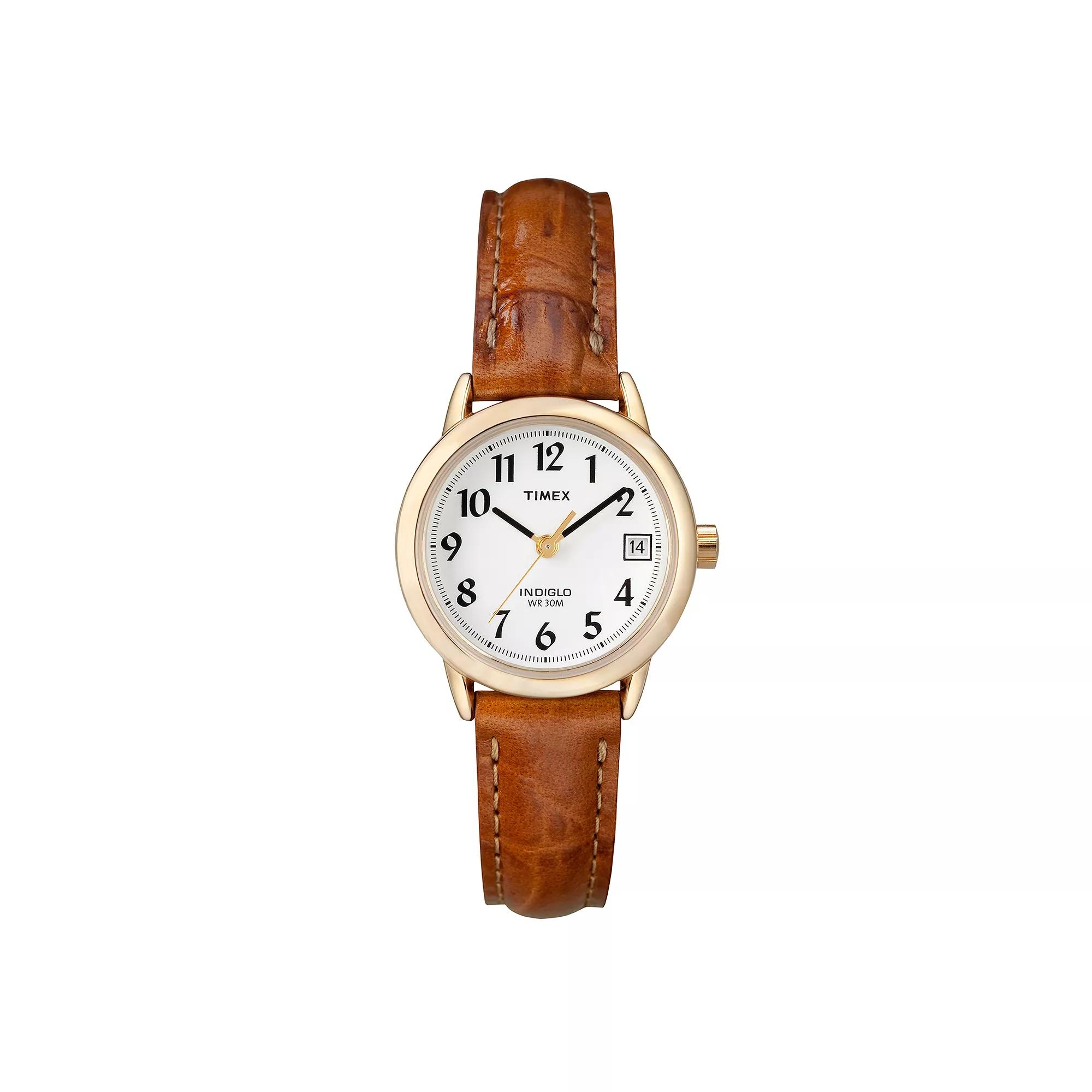 Timex® Women's Easy Reader Leather Watch - T2J761KZ, Size: Small, Brown Product Image