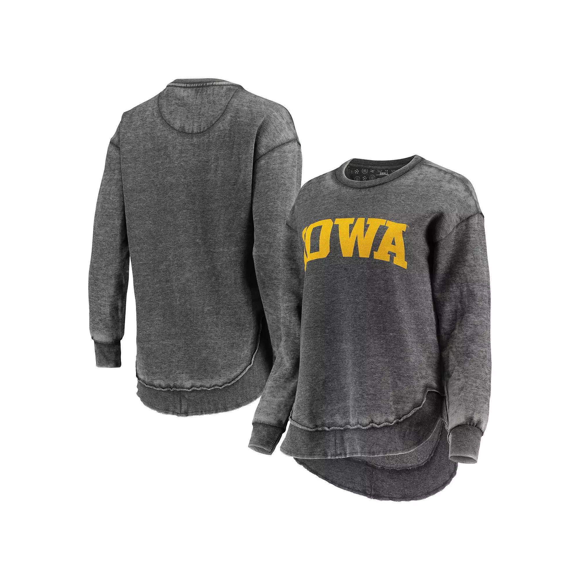 Women's Pressbox Black Iowa Hawkeyes Vintage Wash Pullover Sweatshirt,  Product Image