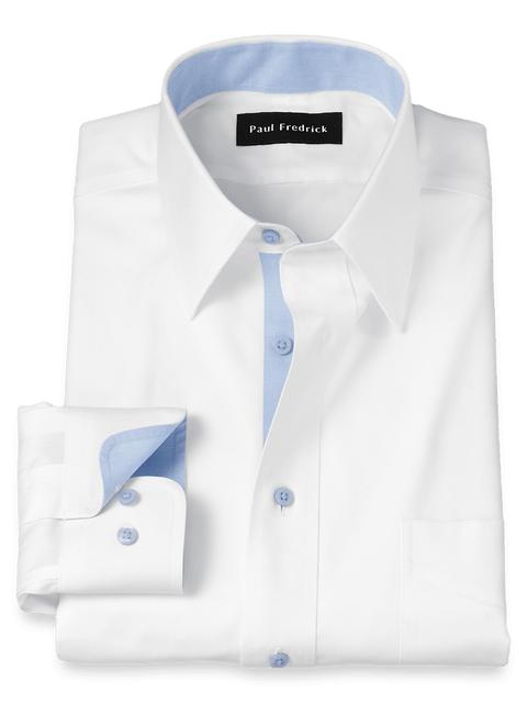 Comfort Stretch Non-Iron Solid Dress Shirt With Contrast Trim - White/blue Product Image