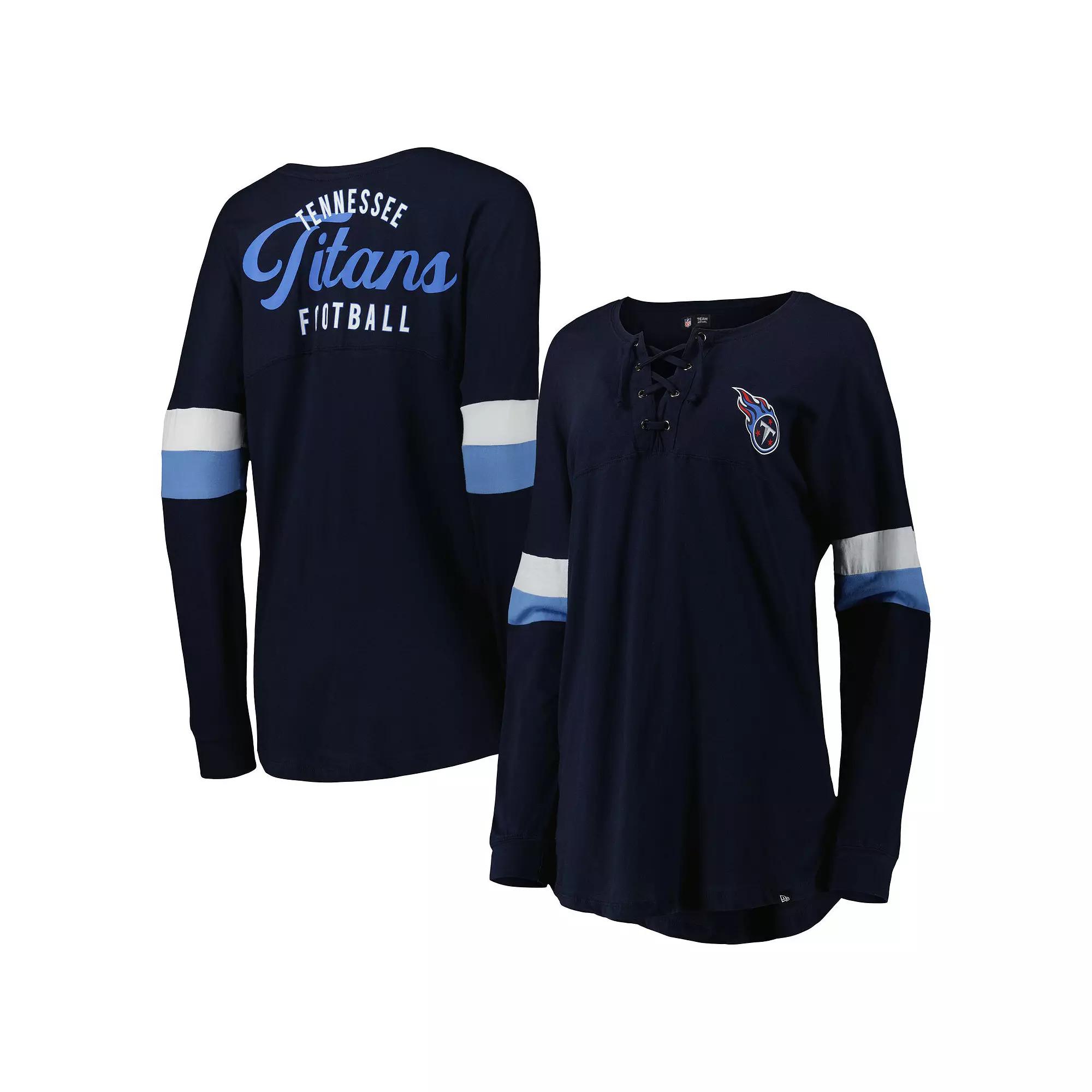 Women's New Era Navy Tennessee Titans Athletic Varsity Lightweight Lace-Up Long Sleeve T-Shirt,  Product Image