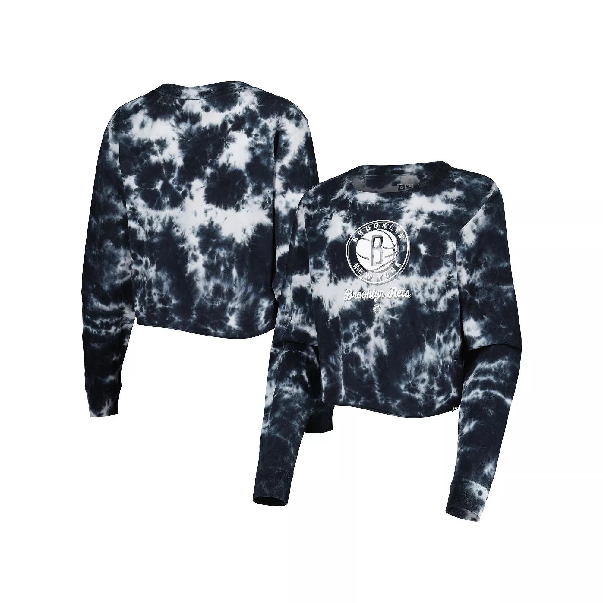 Women's New Era Black Brooklyn Nets Tie Dye Cropped Long Sleeve T-Shirt, Size: Medium Product Image
