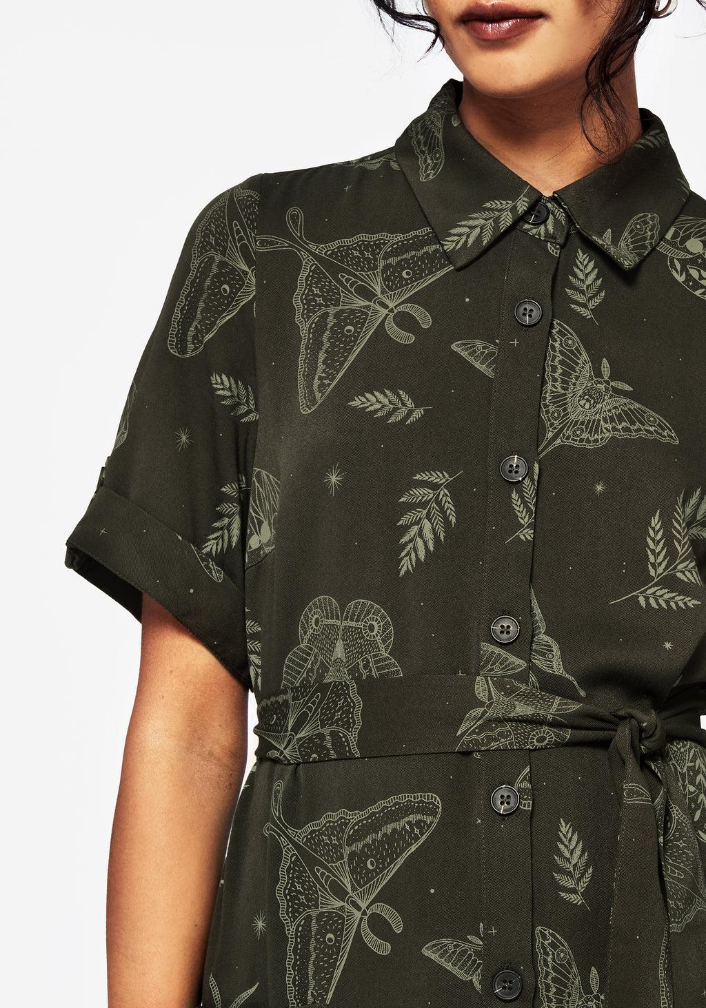 Callopistria Moth Print Midi Shirt Dress - Green Product Image