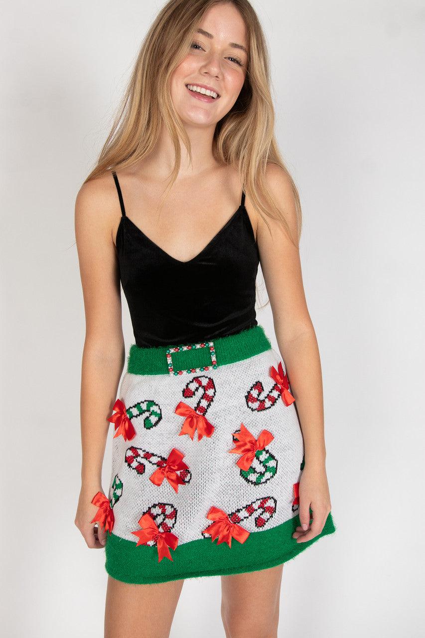Christmas Candy Cane Sweater Skirt Product Image