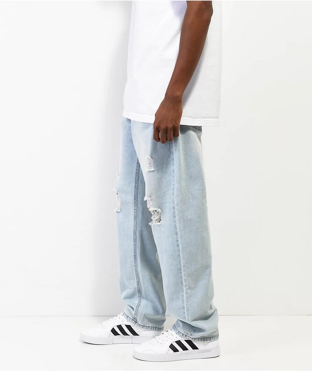 Empyre Peri Light Blue Wash Ripped Skate Jeans Product Image