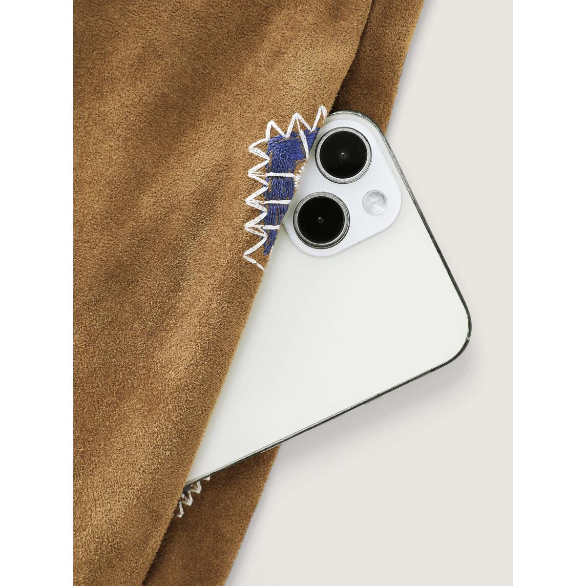 Plus Size Suede Embroidered Pockets Midi Overall Dress Yellowishbrown Women Leisure Gathered Square Neck Sleeveless Curvy BloomChic 12/L Product Image