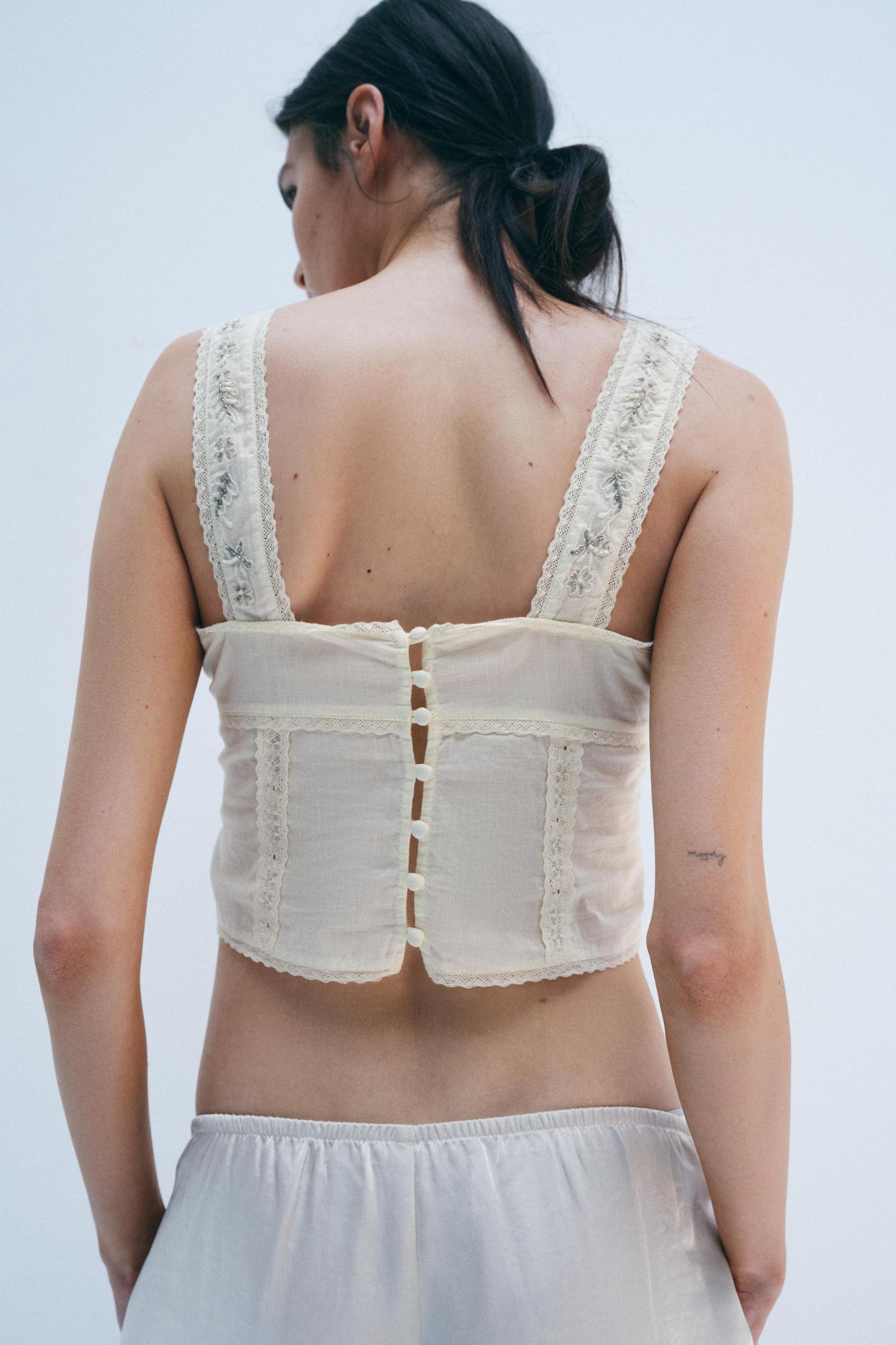 FLORAL EMBROIDERED BEADED TOP Product Image