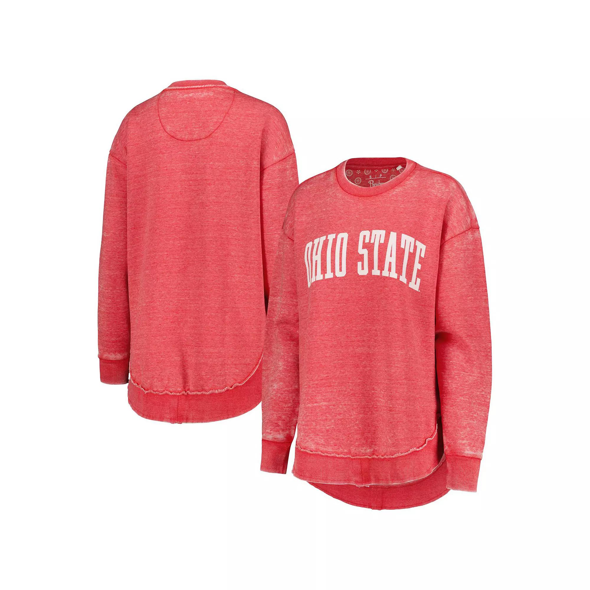 Women's Pressbox Scarlet Ohio State Buckeyes Vintage Wash Pullover Sweatshirt, Size: Small, Red Product Image