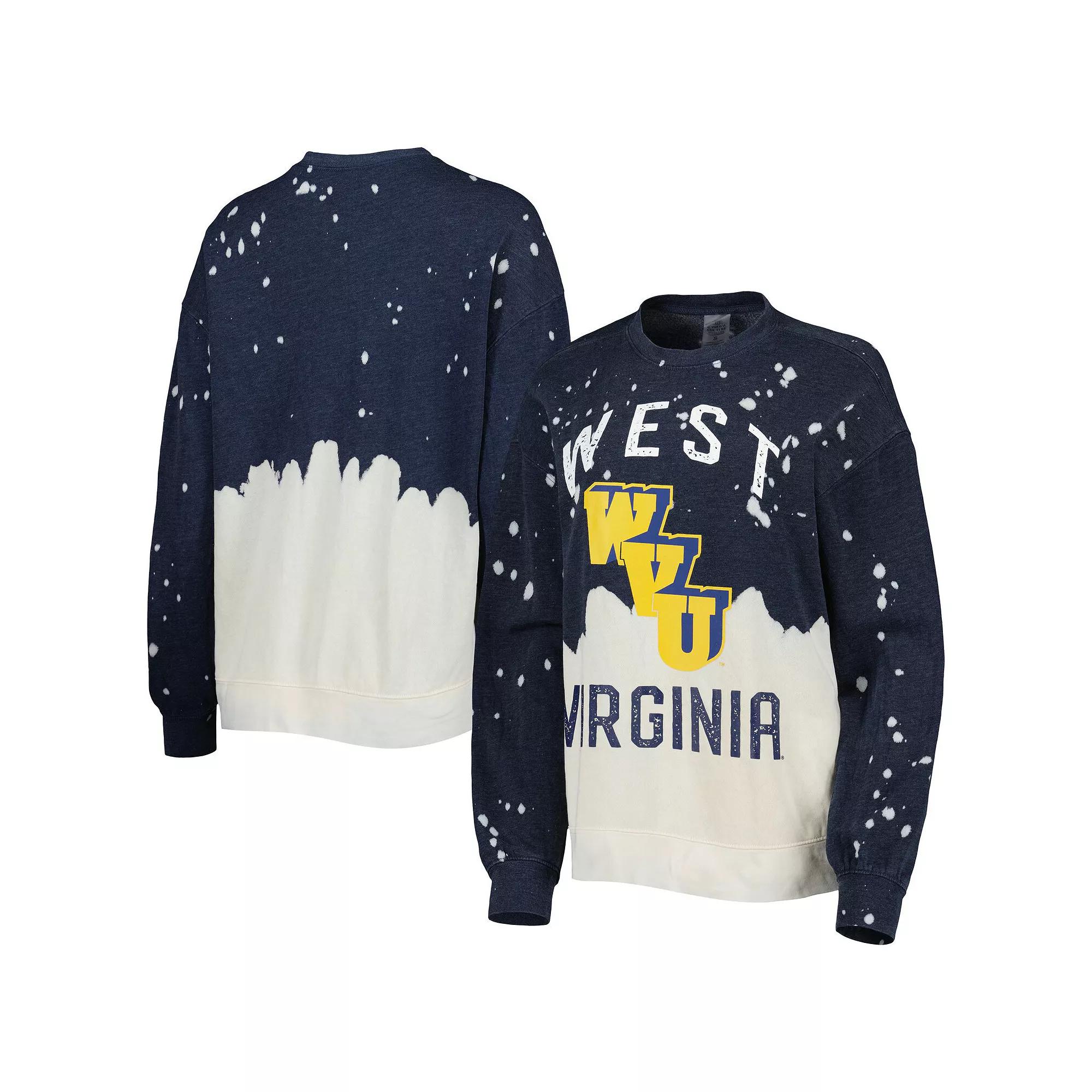 Women's Gameday Couture Navy West Virginia Mountaineers Twice As Nice Faded Dip-Dye Pullover Long Sleeve Top,  Product Image