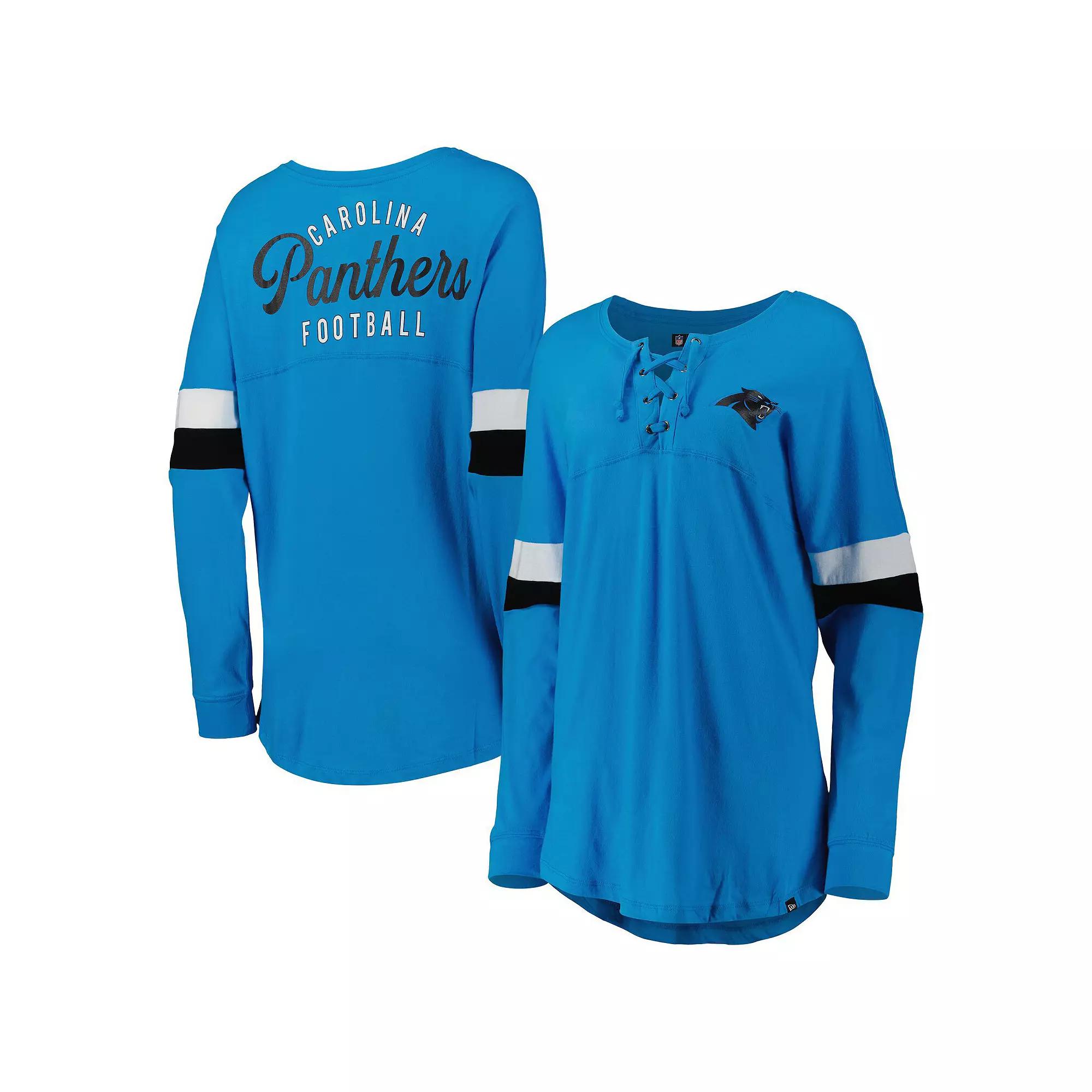 Women's New Era Blue Carolina Panthers Athletic Varsity Lightweight Lace-Up Long Sleeve T-Shirt,  Product Image