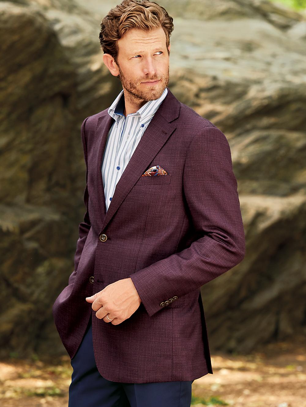 Wool Single Breasted Notch Lapel Sport Coat - Plum Product Image