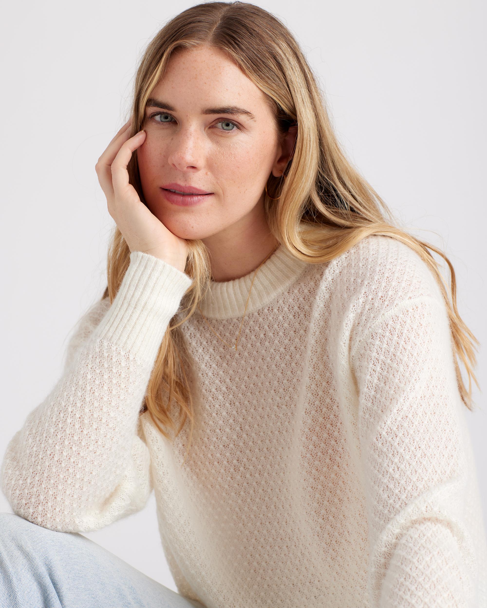Quince | Women's Baby Alpaca-Wool Diamond Stitch Crew Neck Alpaca Sweater Product Image