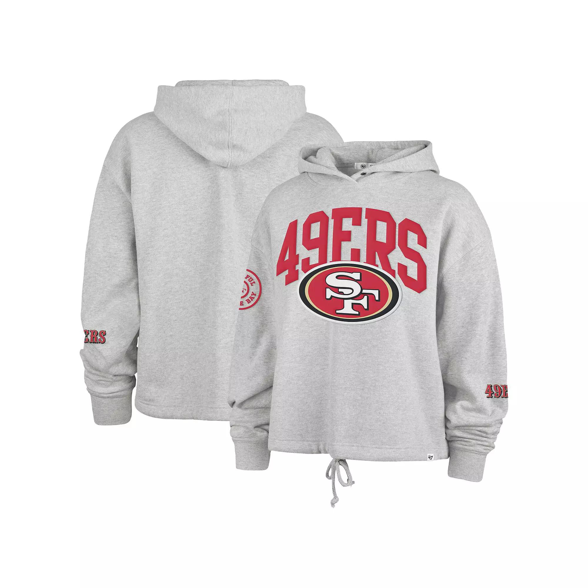 Women's '47 Heather Gray San Francisco 49ers High Hopes Long Sleeve Cropped Hoodie,  Product Image