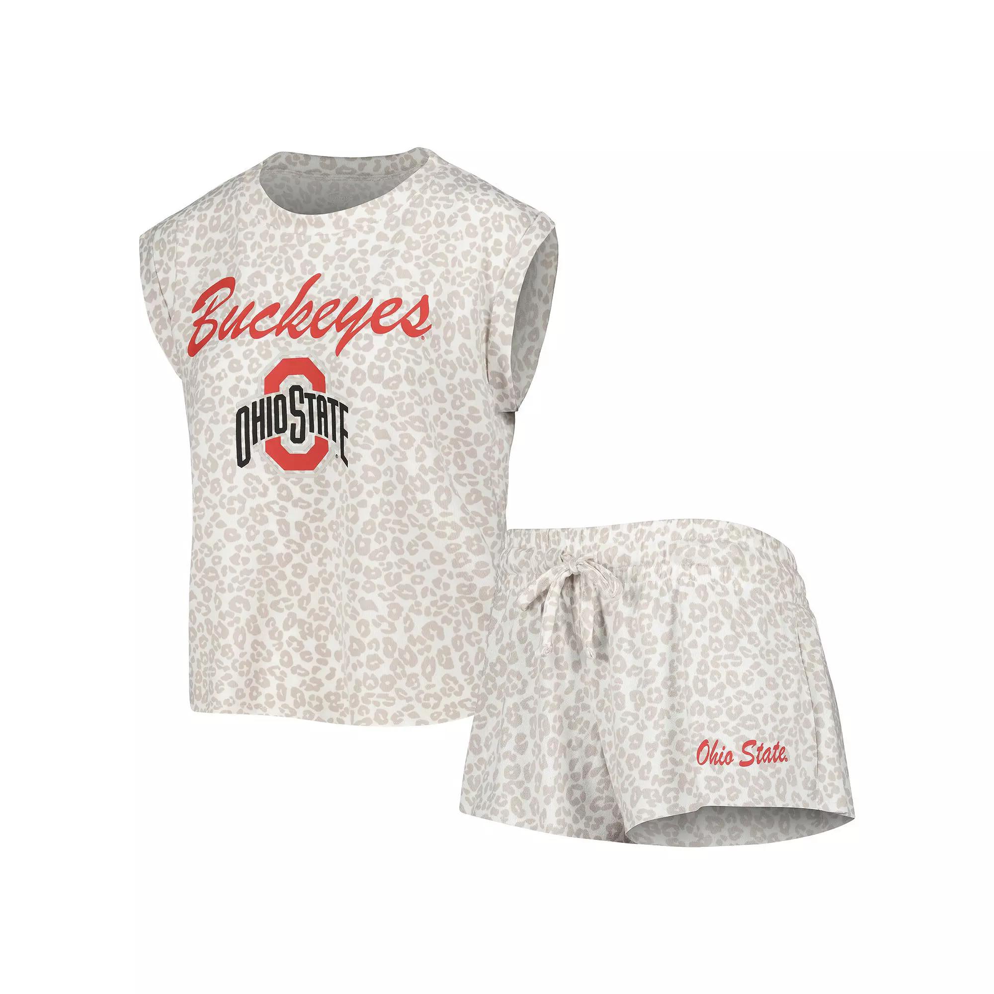 Women's Concepts Sport  Cream Ohio State Buckeyes Montana T-Shirt & Shorts Sleep Set, Size: Medium, Beige Product Image