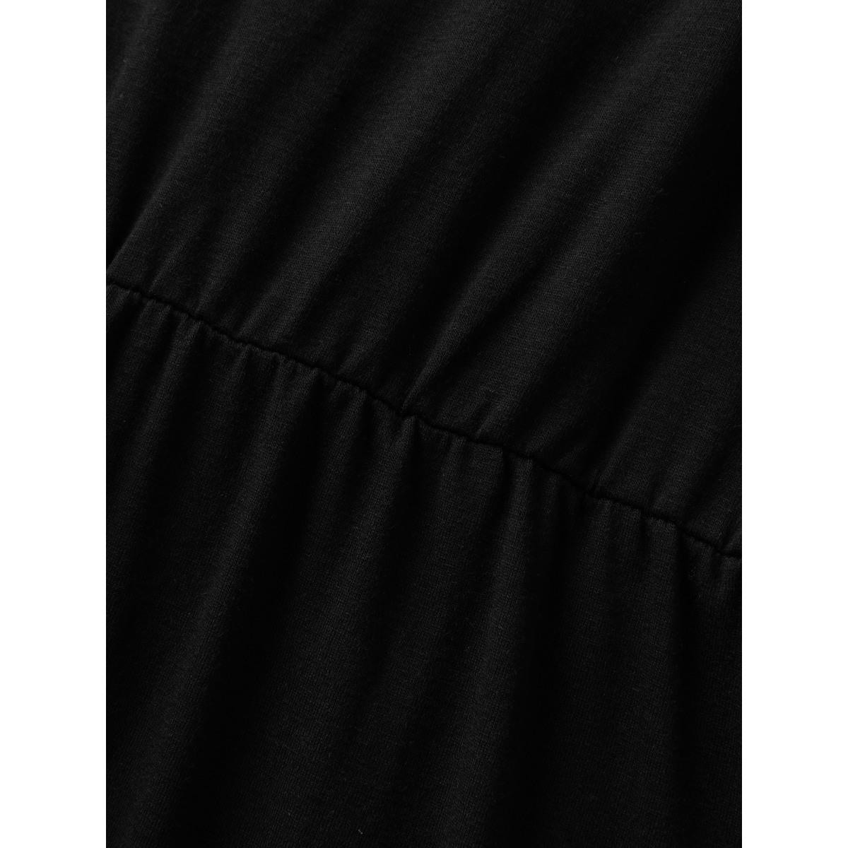 Plus Size Twist Front Button Slit Midi Dress Black Women Timeless V-neck Short sleeve Curvy BloomChic 22-24/3X Product Image