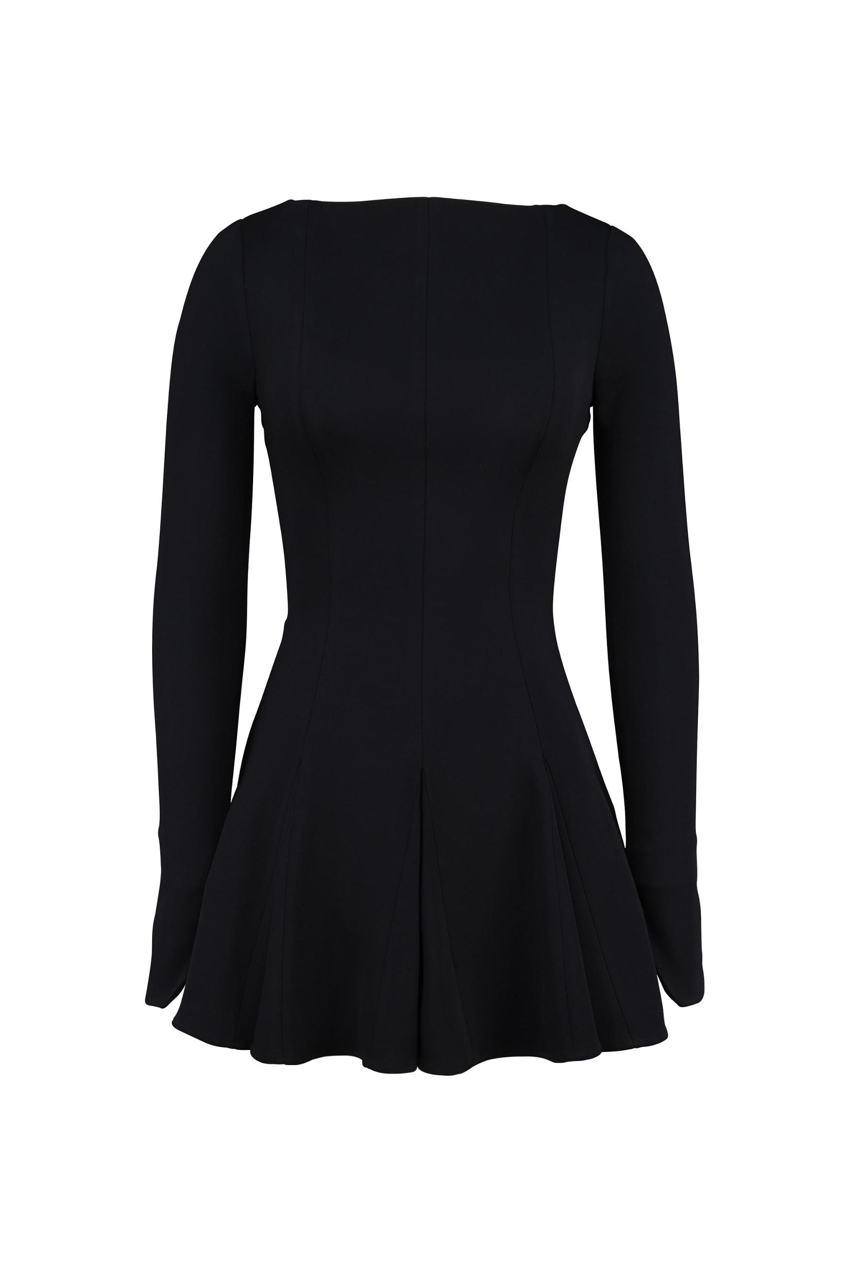 Francesca  black stretch crepe godet mini dress Product Image