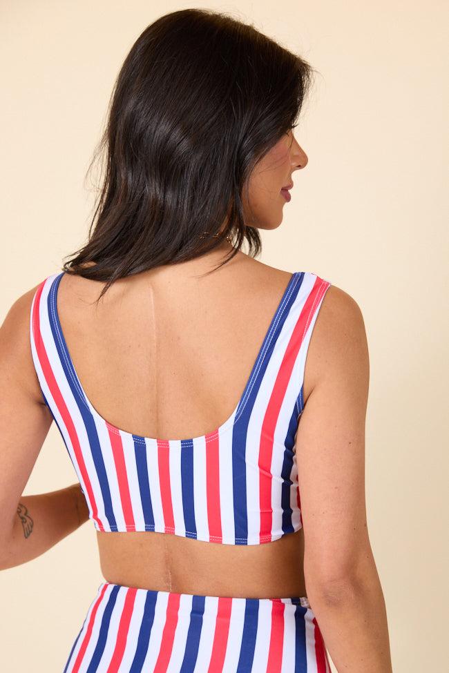 American Dreams Red, White, and Blue Twist Front Striped Bikini Top FINAL SALE Product Image