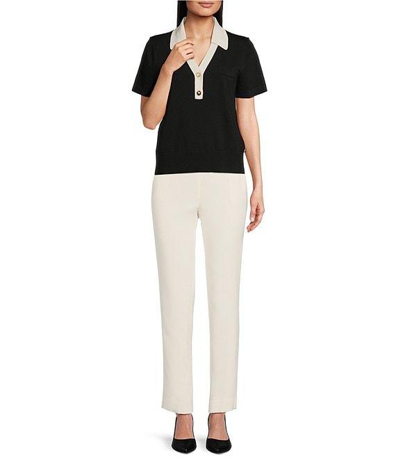 KARL LAGERFELD PARIS Ribbed Knit Polo Short Sleeve Sweater Product Image