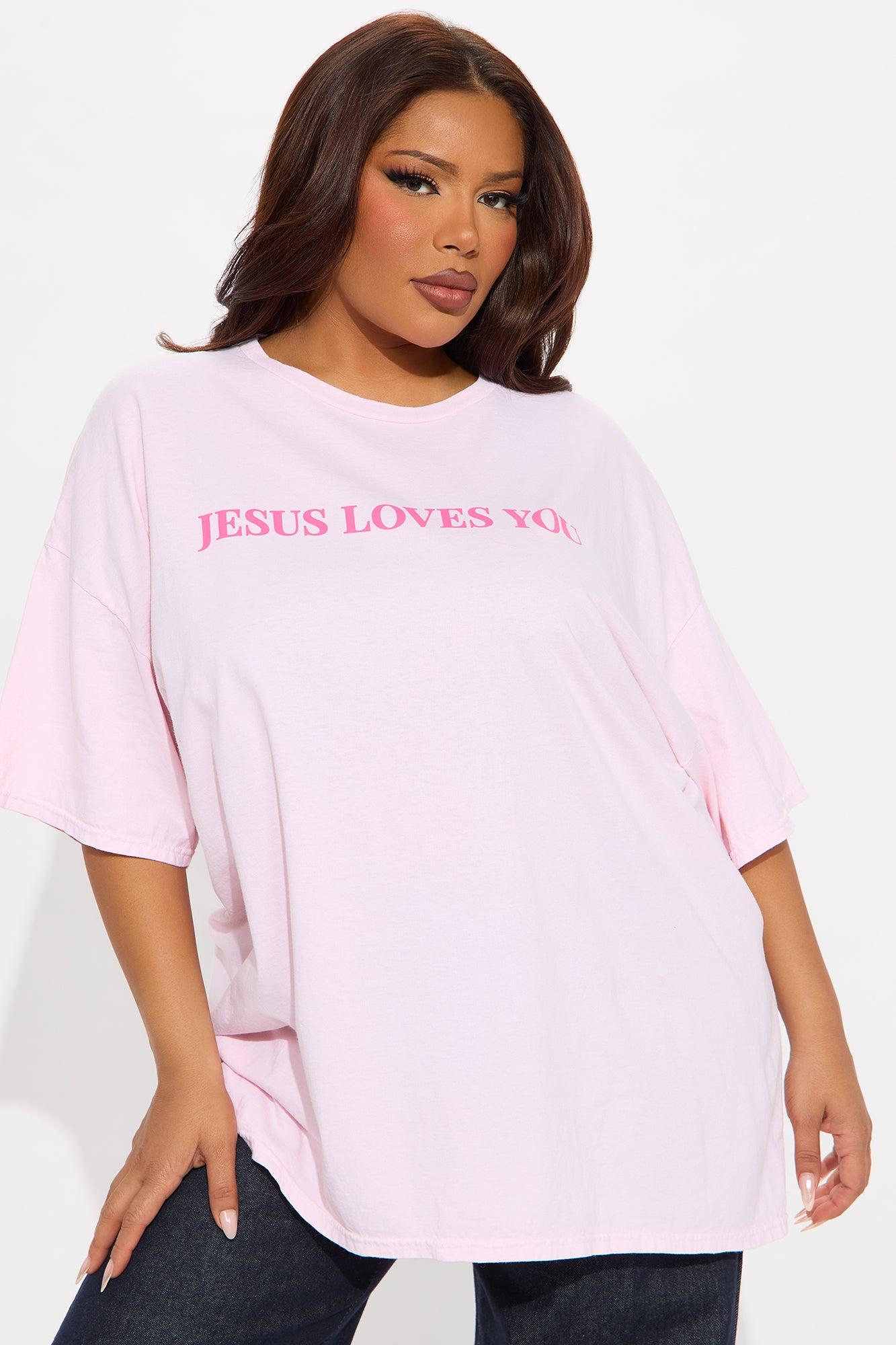 Jesus Loves You Washed Oversized Tee - Pink Product Image