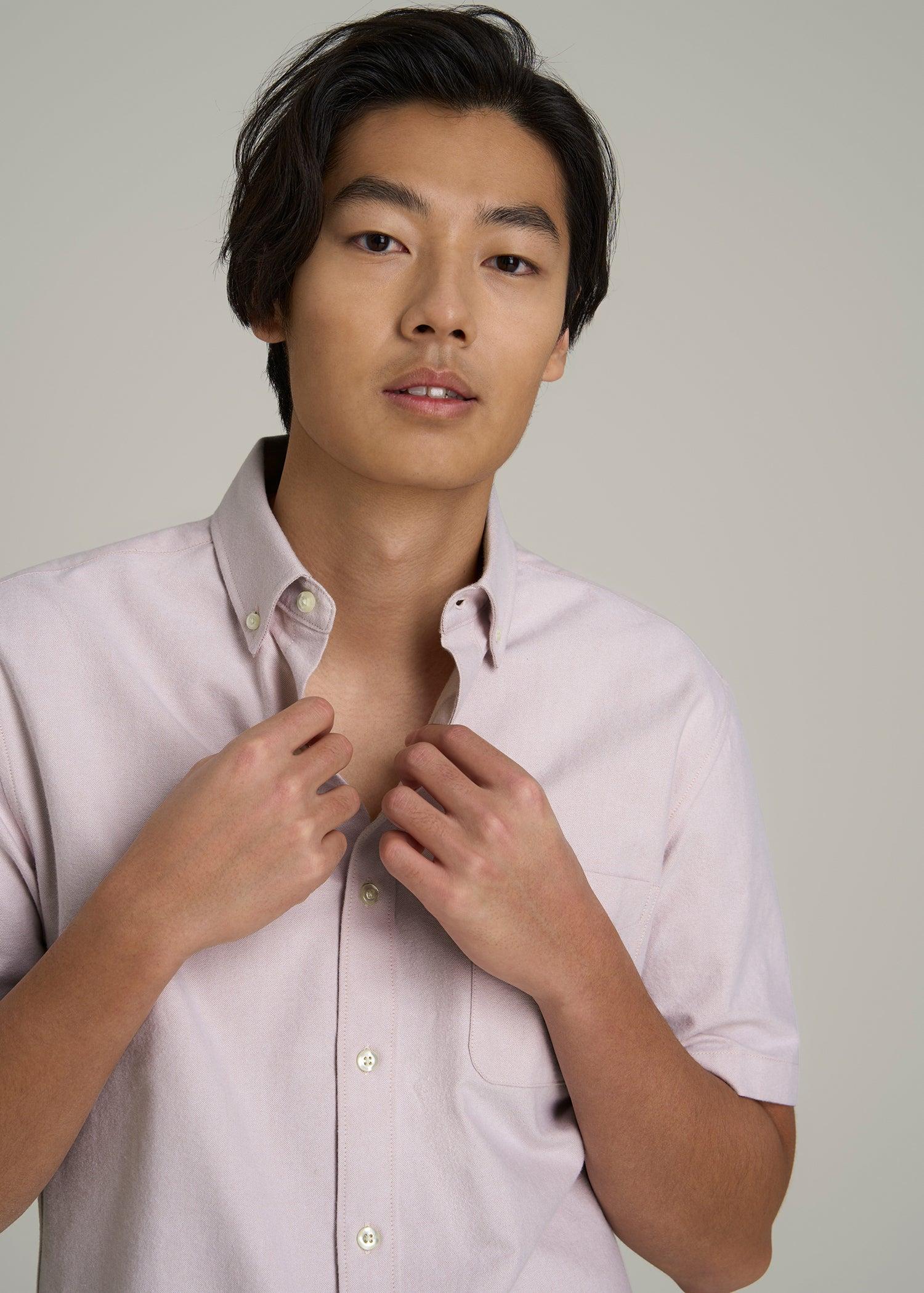 Short Sleeve Oxford Button Shirt For Tall Men in Burnished Lilac Male Product Image