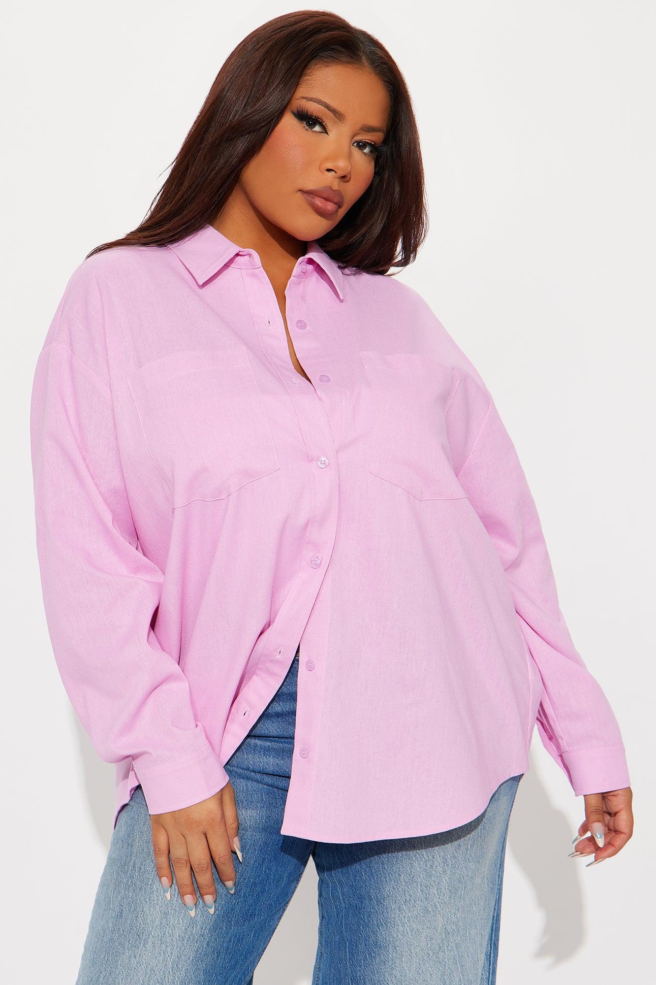 Fresh Lemonade Linen Button Up Shirt - Pink Female Product Image