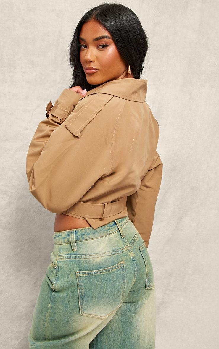 Taupe Belted Cropped Trench Coat Product Image