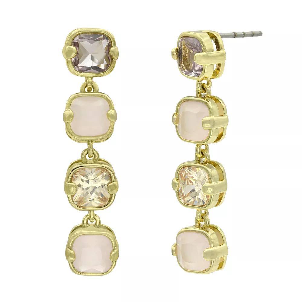City Luxe Gold Tone Crystal & Cubic Zirconia Pink Tonal Linear Drop Earrings, Women's Product Image