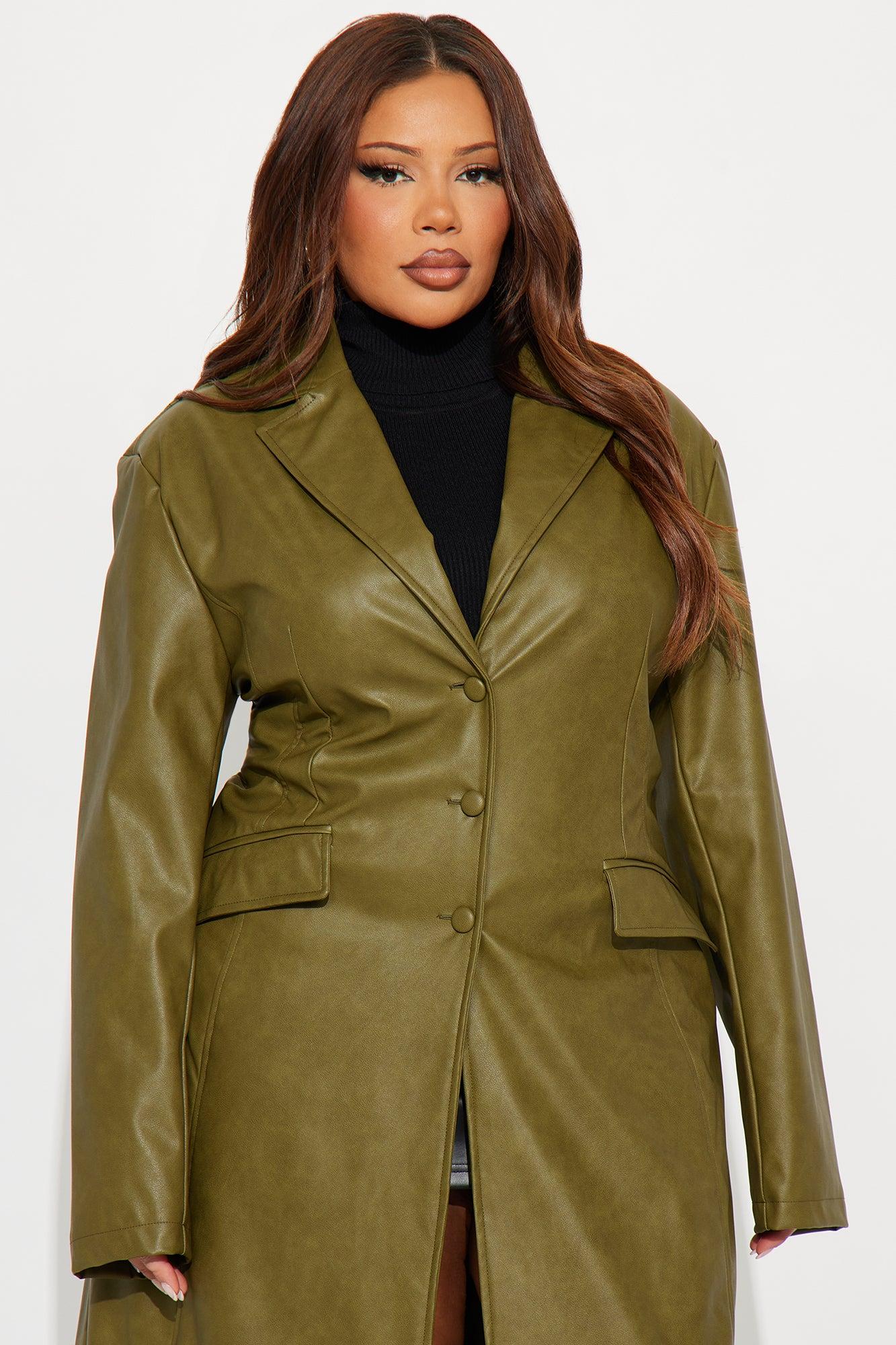 Taking Up Space Faux Leather Coat - Olive Female Product Image