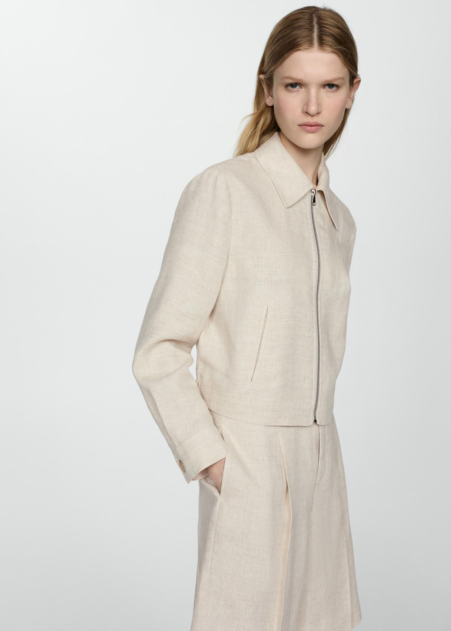 100% linen jacket with zip - Women | MANGO USA Product Image