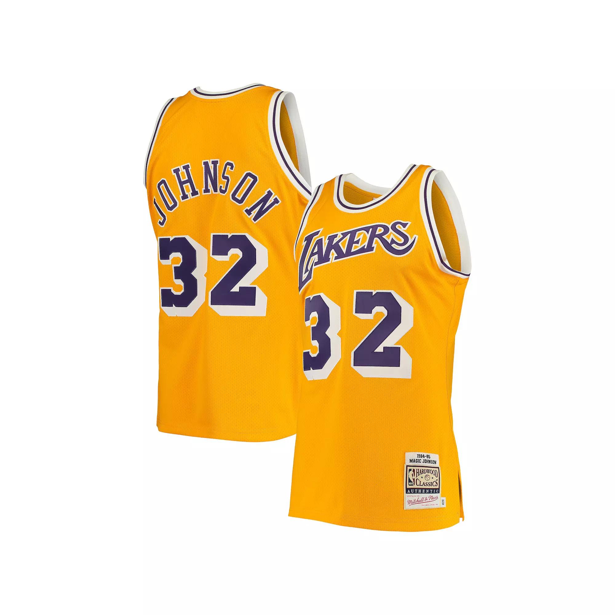 Men's Mitchell & Ness Magic Johnson Gold Los Angeles Lakers 1984/85 Hardwood Classics Authentic Jersey, Size: 36 Product Image