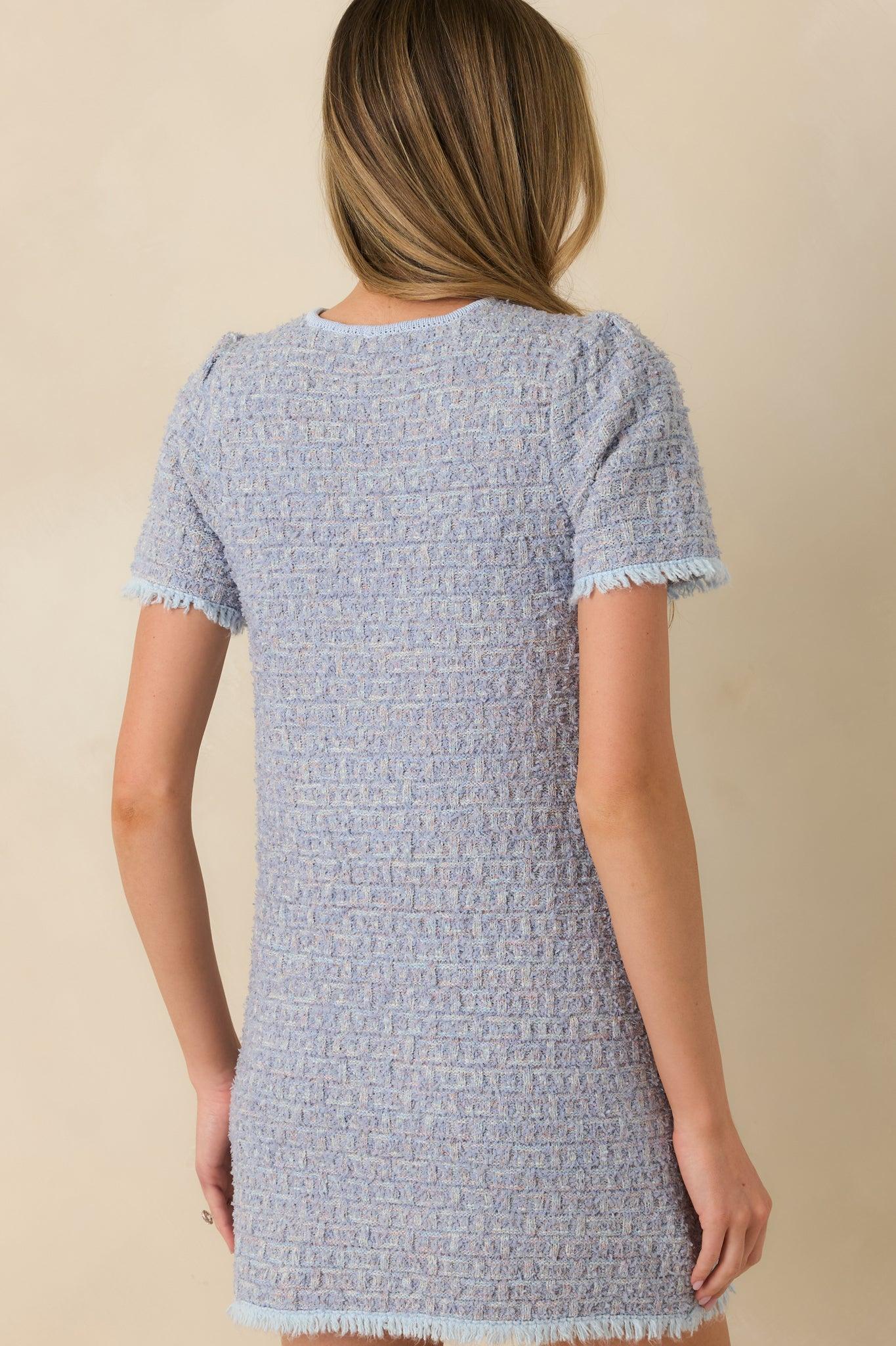 Soft Kisses Light Blue Short Sleeve Tweed Mini Dress Product Image